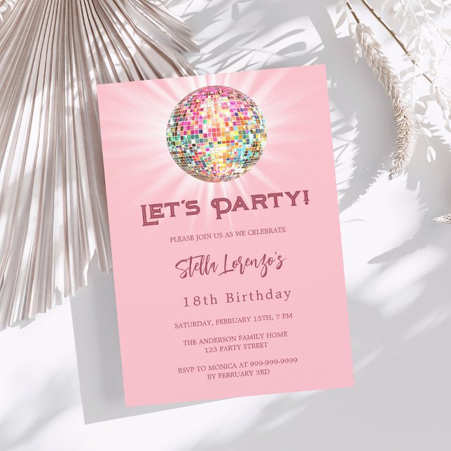 Invitation Anniversaire rose disco (Créateur téléchargé)