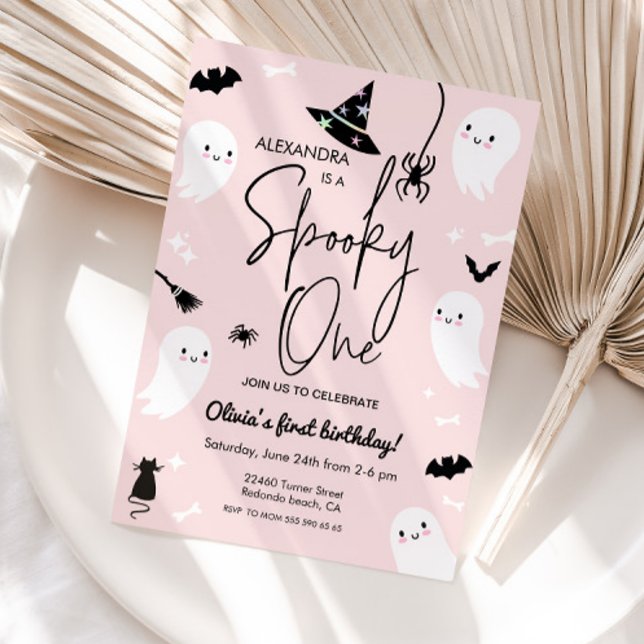 Invitation Anniversaire rose Éffrayant UN (pink halloween spooky one birthday invitation)