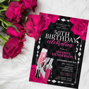 Invitation Anniversaire Rose et Argent pour Femmes