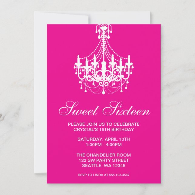 Invitation Anniversaire rose et blanc de sweet sixteen de (Devant)