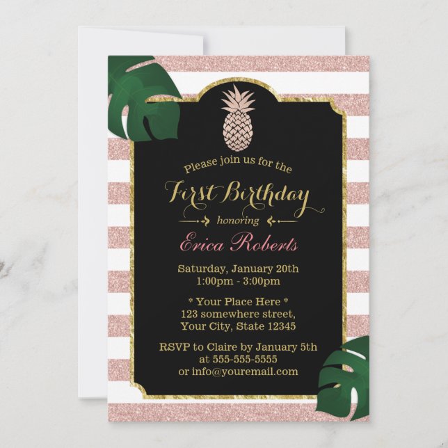 Invitation Anniversaire rose Or Anniversaire moderne Grandes  (Devant)