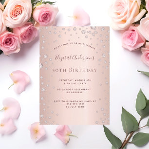 Invitation Anniversaire rose or diamant arroser