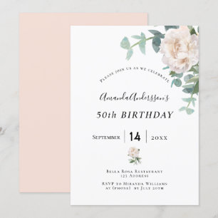 Invitation Anniversaire rose or floral blanchir élégance
