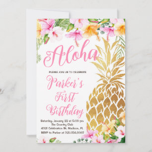 Invitation Anniversaire rose pâle Aloha Pineappa Premier anni