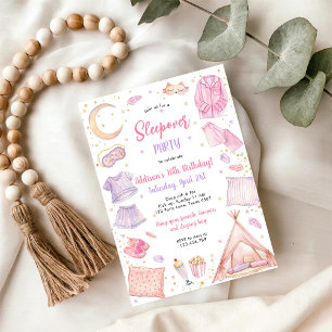 Invitation anniversaire rose pour fille soirée pyj