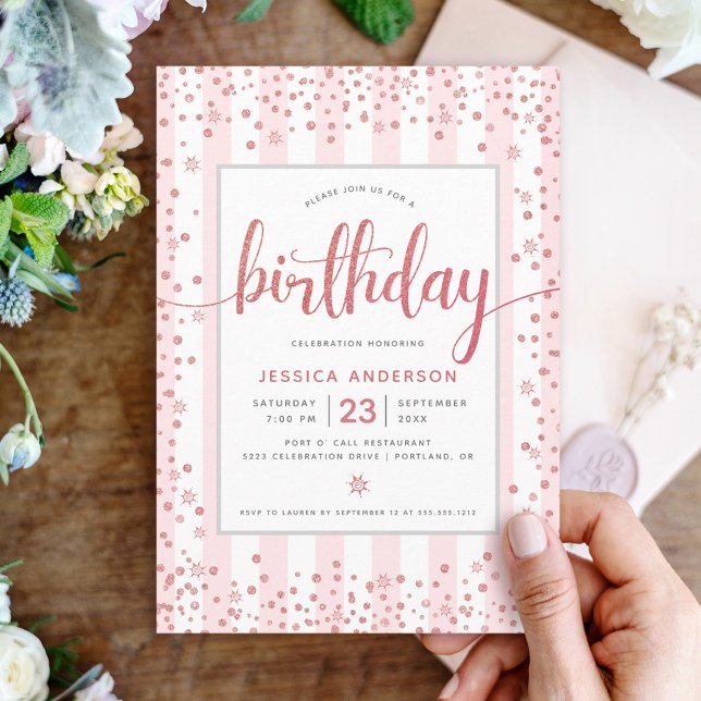 Invitation Anniversaire rose rose rose rose parties scintilla (Créateur téléchargé)