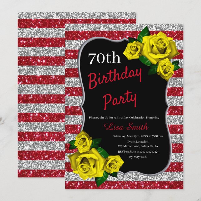 Invitation Anniversaire Rouge Argent Parties scintillant Rose (Devant / Derrière)