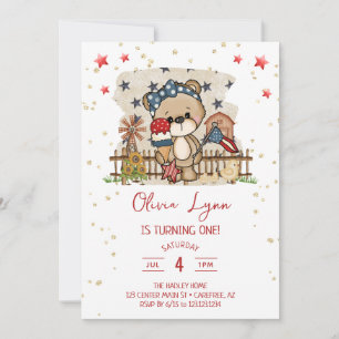 Invitation Anniversaire Rouge Blanc Bleu Américaine d'Été