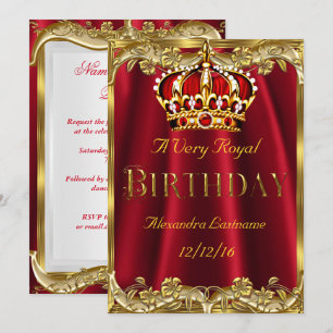 Invitation anniversaire Rouge Royal avec Couronne 