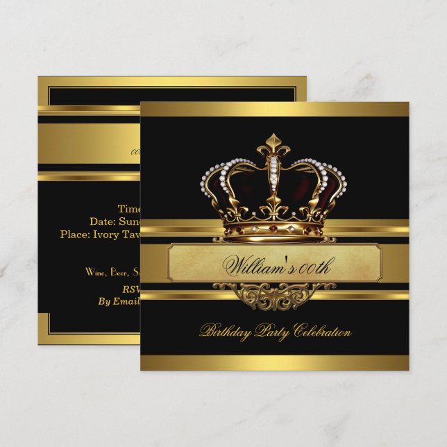 Invitation Anniversaire royal de l'or noir Prince King (Devant / Derrière)