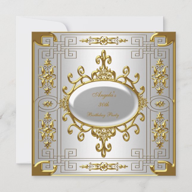 Invitation Anniversaire Royal Silver White Gold Art Déco (Devant)