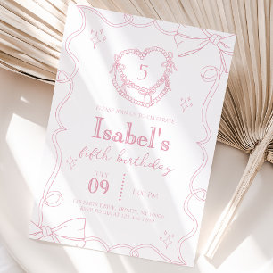 Invitation Anniversaire Ruban Rose Gâteau