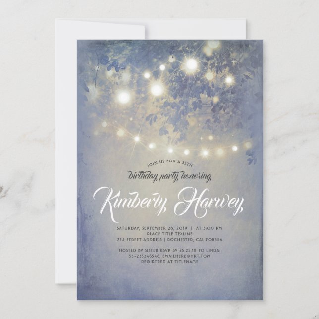 Invitation Anniversaire Rustic Garden Lumières Dusty Blue (Devant)