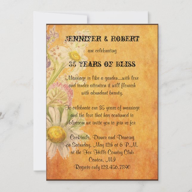 Invitation Anniversaire rustique des marguerites en bois pein (Devant)