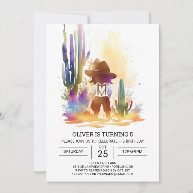 Invitation Anniversaire rustique du Sud Cowboy (Devant)