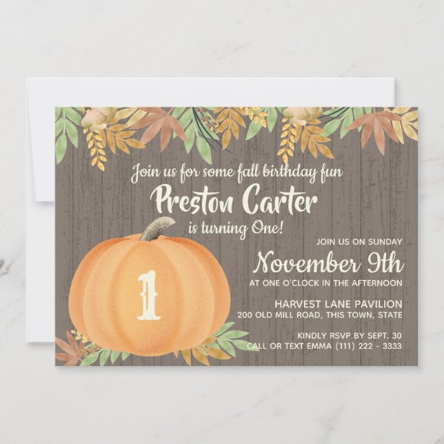 Invitation Anniversaire rustique petit Citrouille (Devant)