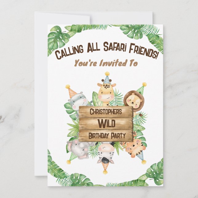 Invitation anniversaire safari personnalisable  (Devant)