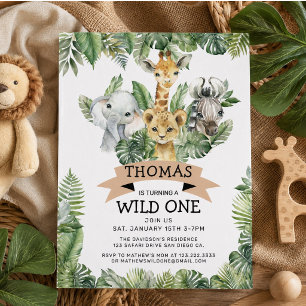Invitation Anniversaire Safari Tropical Jungle Wild One 