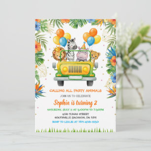 Invitation Anniversaire Safari Tropical Wild One Animaux de l
