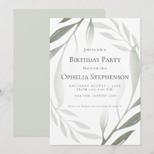 Invitation Anniversaire Sage Vert Olive Branche Aquarelle
