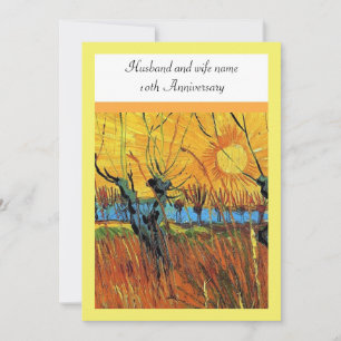 Invitation Anniversaire. Saules au coucher du soleil par van 