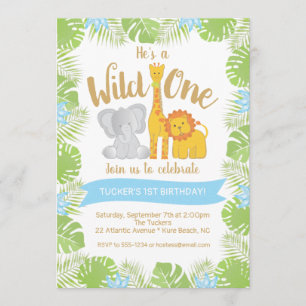 Invitation Anniversaire sauvage d'animaux mignons de safari