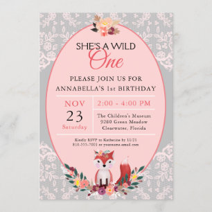Invitation Anniversaire sauvage de fleurs et de dentelle d'UN