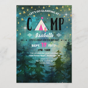 Invitation Anniversaire sauvage de la forêt de nuit de campin