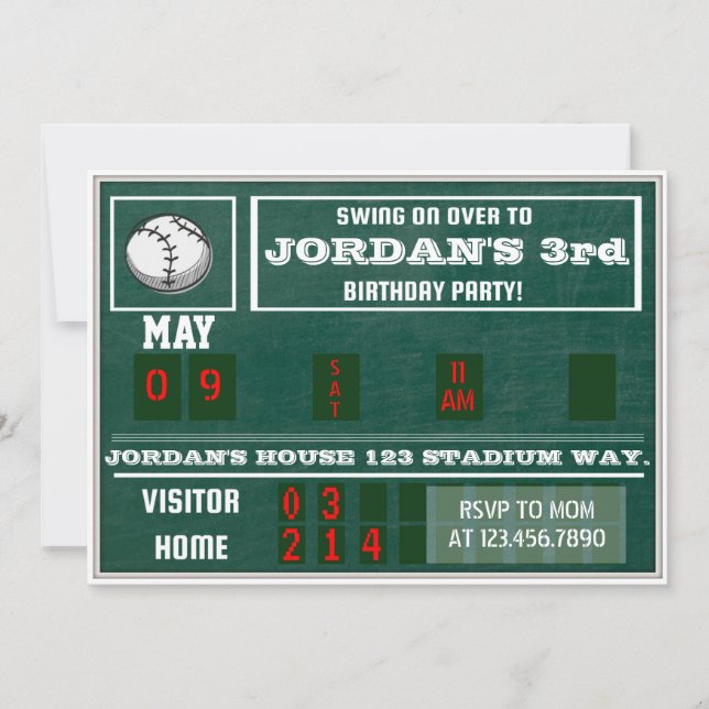Invitation Anniversaire|Scoreboard|Baseball vintage|Enfants (Devant)