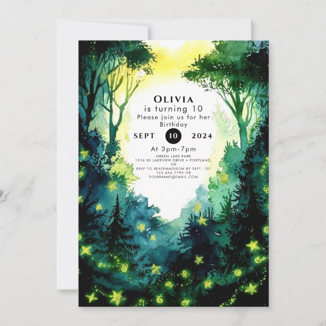 Invitation Anniversaire simple de lucioles (Devant)