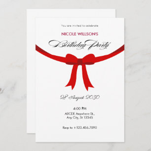Invitation Anniversaire simple élégant ruban rouge