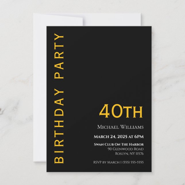 Invitation Anniversaire simple moderne noir et jaune (Devant)