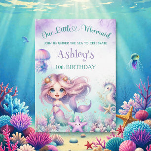 Invitation Anniversaire Sirène à l'aquarelle de me