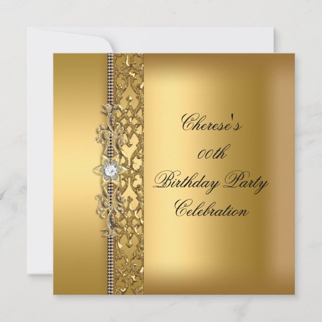 Invitation Anniversaire Soirée Elegant Gold Diamond (Devant)