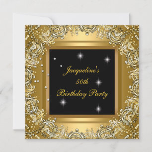 Invitation Anniversaire Soirée Elégante Gold Black Gold Frame