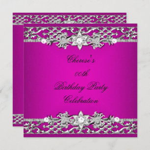 Invitation Anniversaire Soirée Elégante Rose Hot Rose Silver 