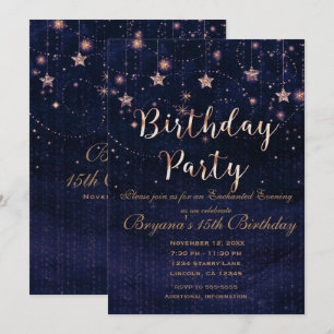 Invitation Anniversaire Soirée étoilée Whimsical Purple Gold
