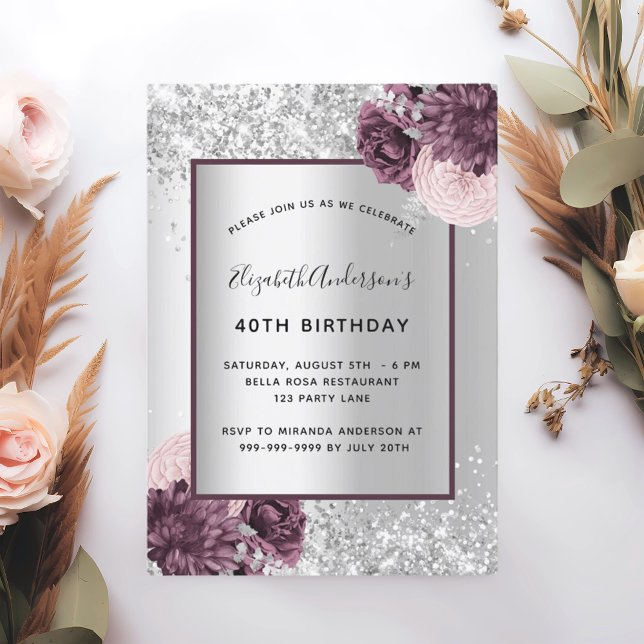 Invitation Anniversaire soyeux et rose floral (Créateur téléchargé)