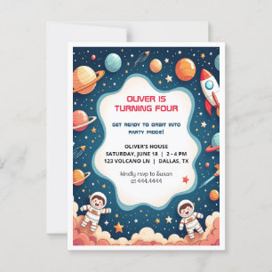 Invitation Anniversaire Space Boy astronaute Carte