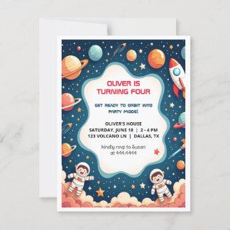 Invitation Anniversaire Space Boy astronaute Carte