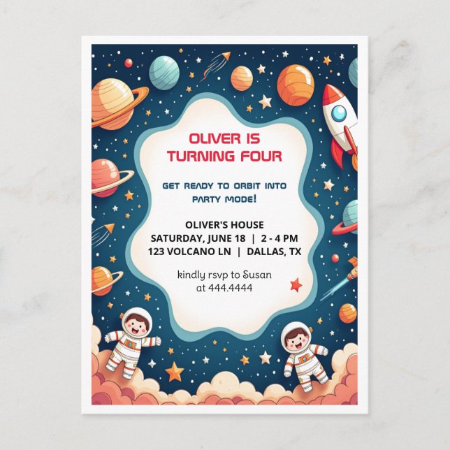 Invitation Anniversaire Space Boy astronaute Carte (Devant)