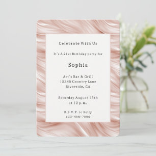 Invitation Anniversaire Stries Ondulées Rose Tendresse  