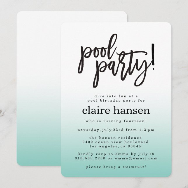 Invitation anniversaire stylée pour une fête adole (Devant / Derrière)