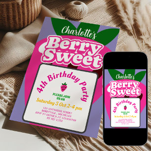 Invitation Anniversaire Sucré aux Fraises Roses et Violettes