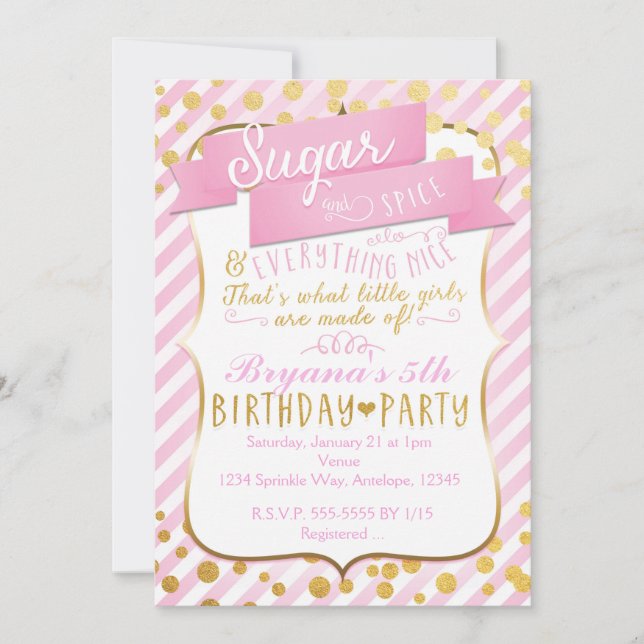 Invitation anniversaire Sugar & Spice rose gold (Devant)