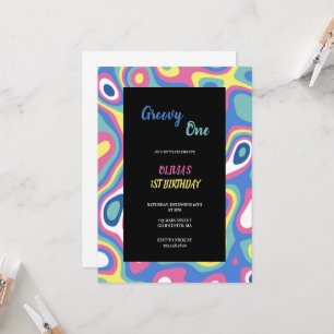 Invitation anniversaire super vert, bleu, rose et jaune
