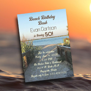 Invitation Anniversaire sur la plage Planche promenade Sable 