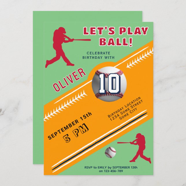 Invitation Anniversaire sur le thème des joueurs de baseball  (Devant / Derrière)