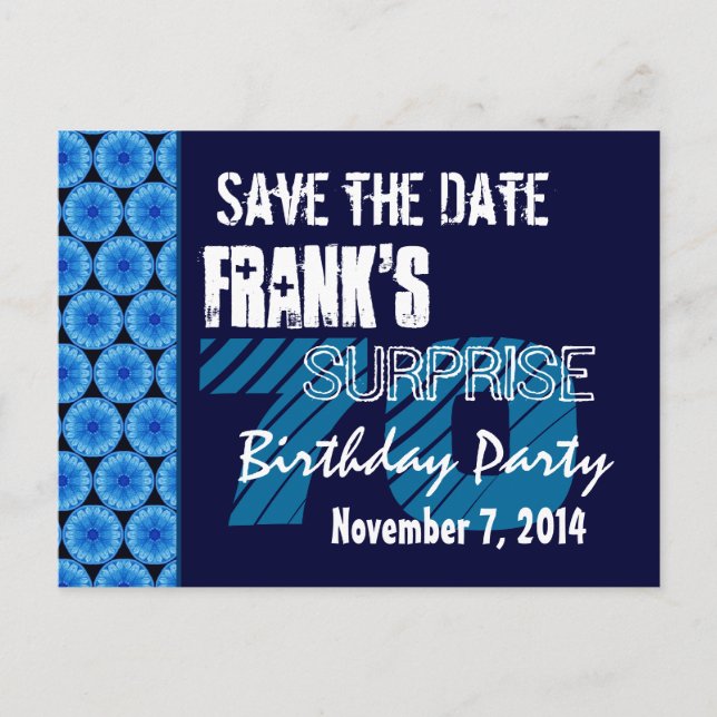 Invitation anniversaire surprise 70 ans motif bleu (Devant)