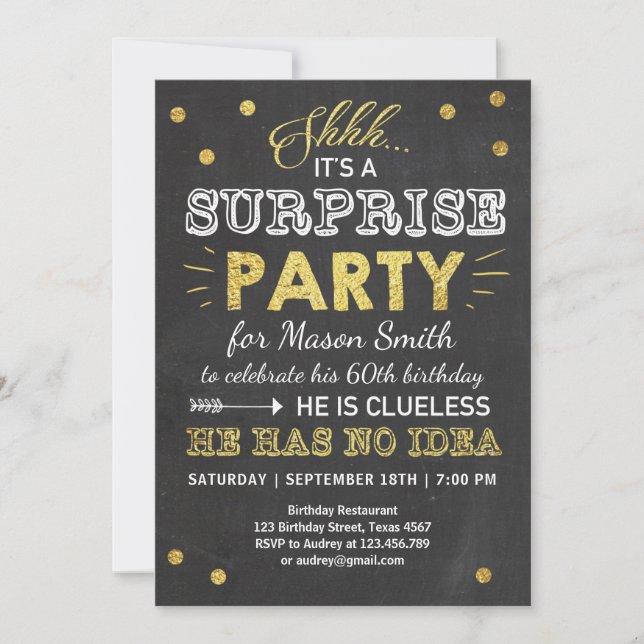 Invitation Anniversaire Surprise Homme de la fête d'anniversa (Devant)